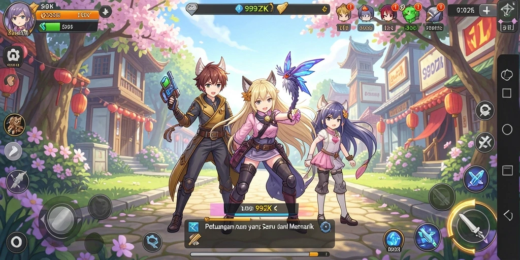 Tampilan gameplay menakjubkan dari 999ZK dengan karakter Anime yang dinamis.