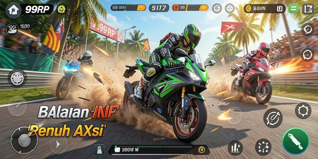 Screenshot gameplay 99RP menampilkan balapan motor yang seru dan grafis realistis.