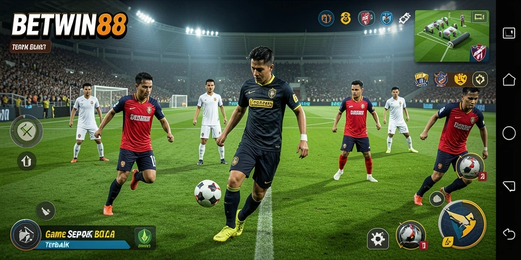 Tampilan screenshot BETWIN88 menampilkan aksi seru dalam pertandingan sepak bola.