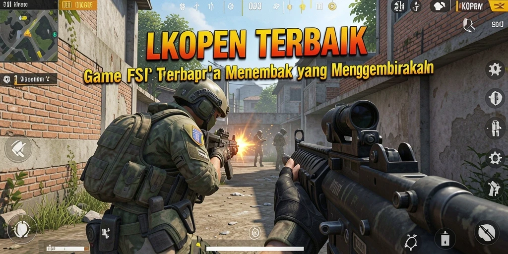 Tangkapan layar utama LKOPEN menunjukkan aksi menembak yang mendebarkan.