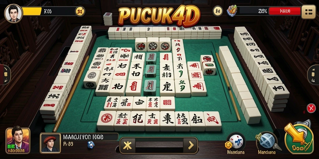 Tampilan gameplay menakjubkan dari PUCUK4D dengan ubin Mahjong yang berwarna-warni.