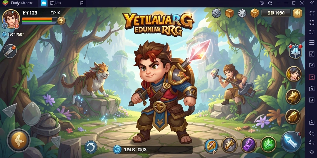 Screenshot gameplay RPG YY123 yang menampilkan pertarungan epik.